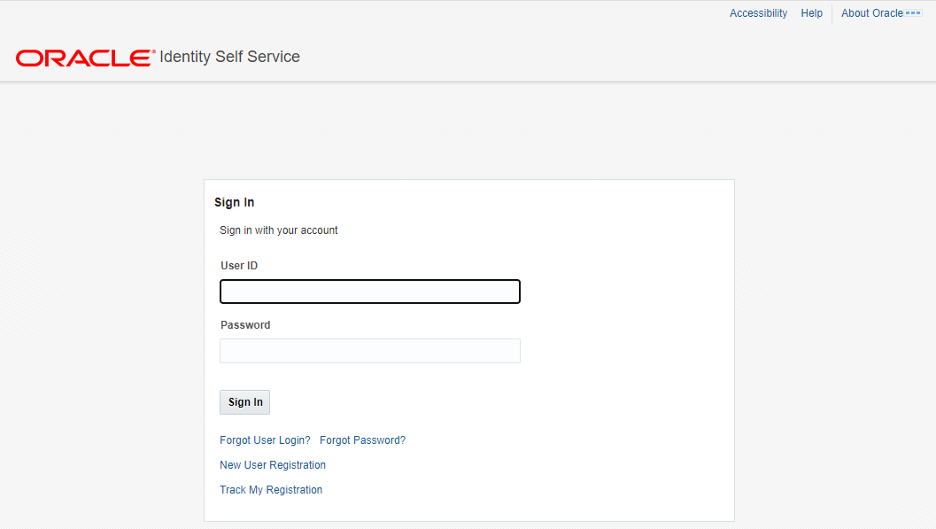 Screenshot of Oracle Identity Manager (OIM) Self Service UI Login Screen