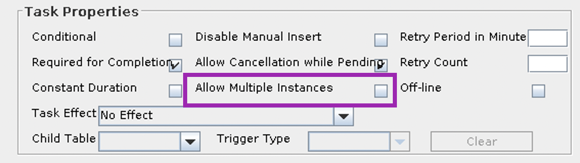 Screenshot of the Allow Multiple Instances while Pending property found in the Process Task General tab of a Process Definition within the OIM Design Console