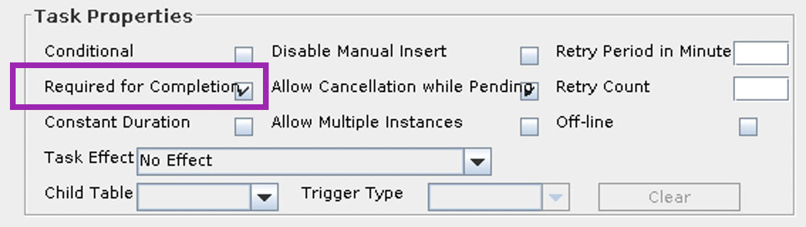 Screenshot of the Required for Completion property found in the Process Task General tab of a Process Definition within the OIM Design Console