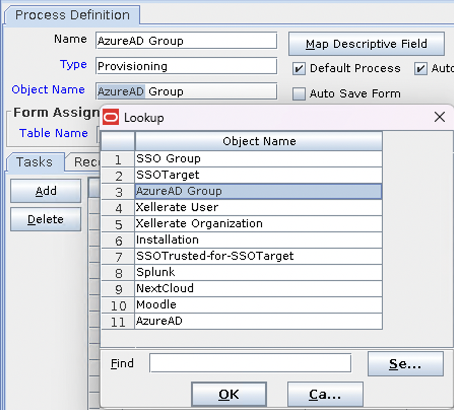 Screenshot of a Process Definition Object Name