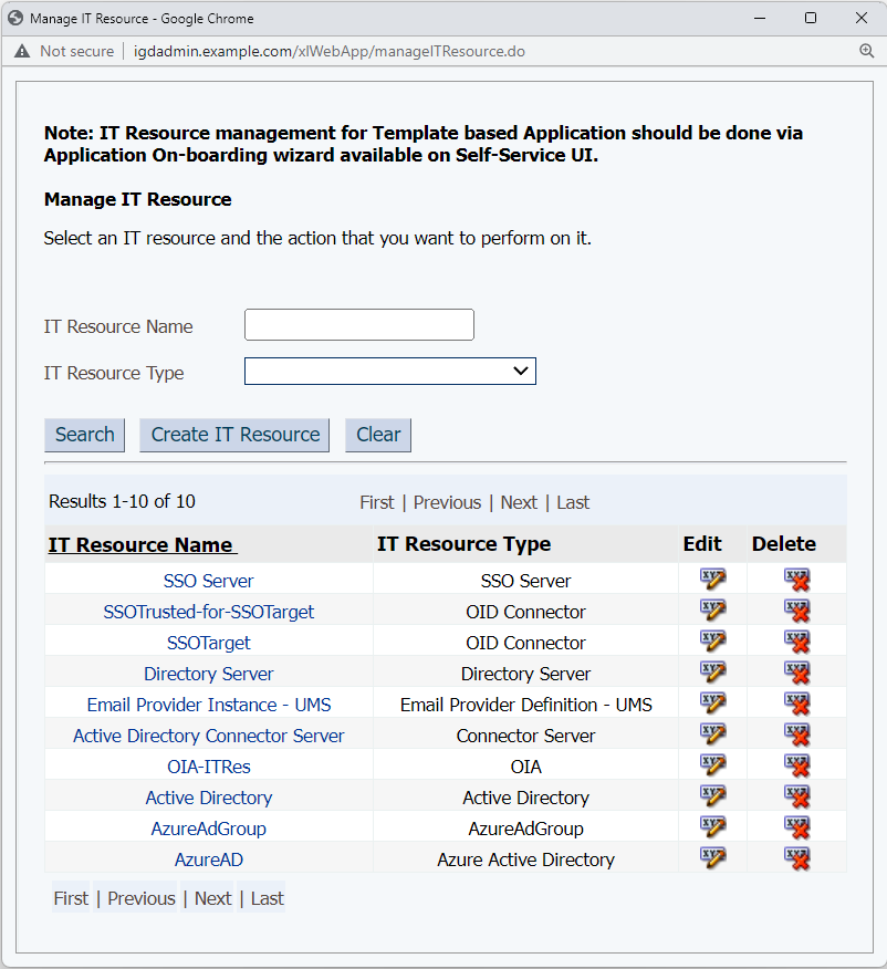 Screenshot of Oracle Identity Manager (OIM) Sysadmin System Administration UI Screen -> It Resource Popup.