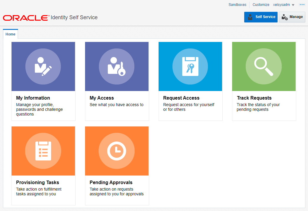 Screenshot of Oracle Identity Manager (OIM) Self Service UI Screen