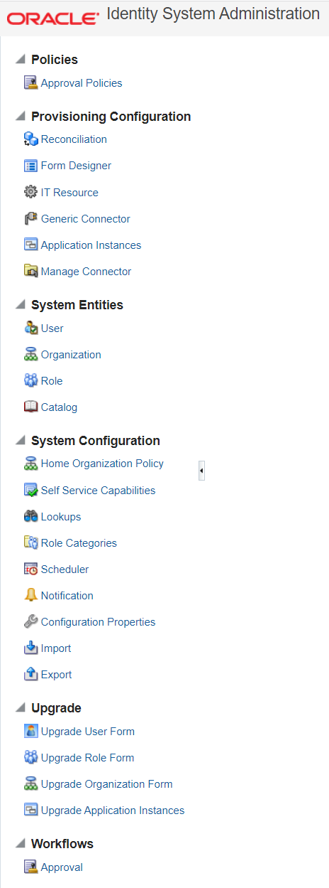 Screenshot of Oracle Identity Manager (OIM) Sysadmin Identity System Administration Screen